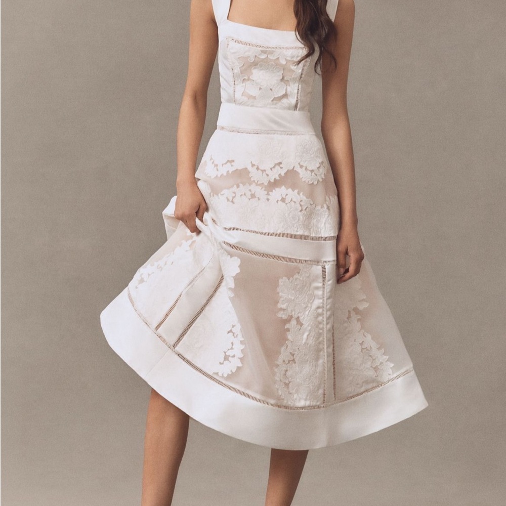 BHLDN Ivory Floral Lace Midi Dress